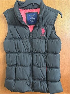 U.S. Polo Assn. Black Quilted Vest with Pink Logo